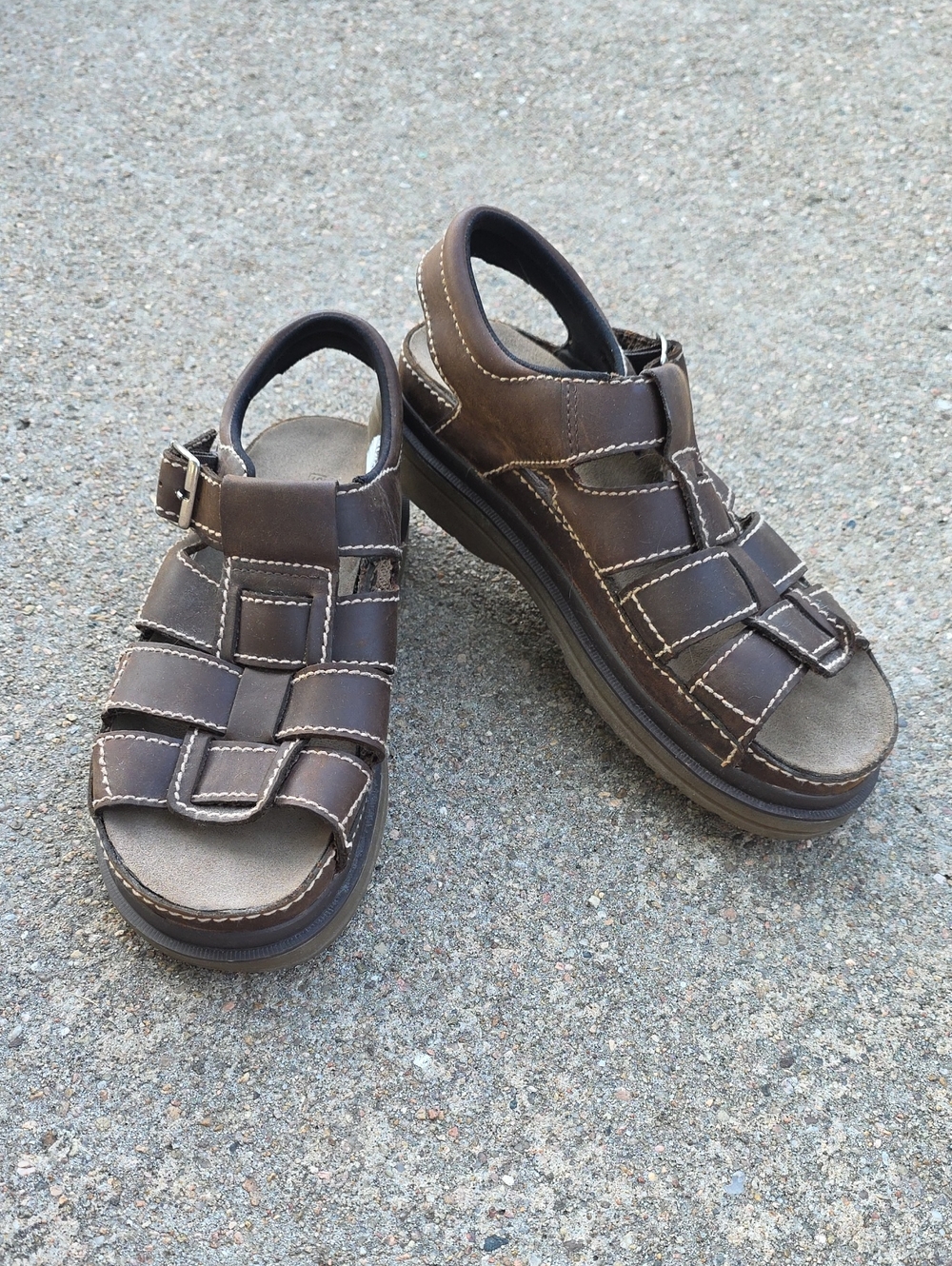 Vintage Y2K Sonoma Brown Leather Chunky Platform Fisherman Sandals Size Mens 10